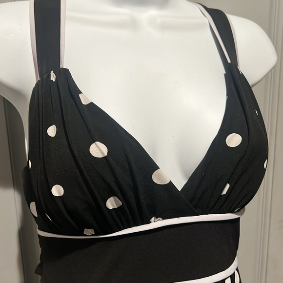 👑Black and white polka dot dress layered look lined skirt - Picture 4 of 13